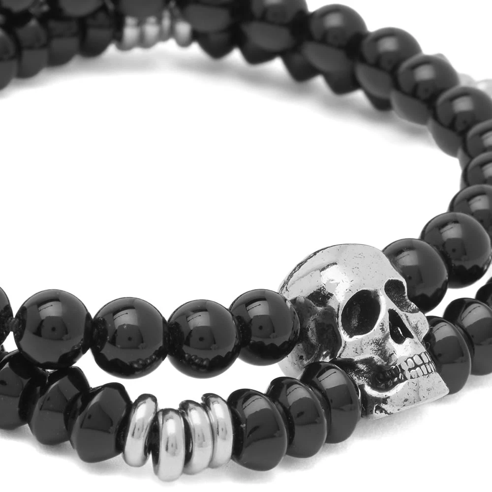 Alexander McQueen Beaded Double Wrap Skull Bracelet - Image 3